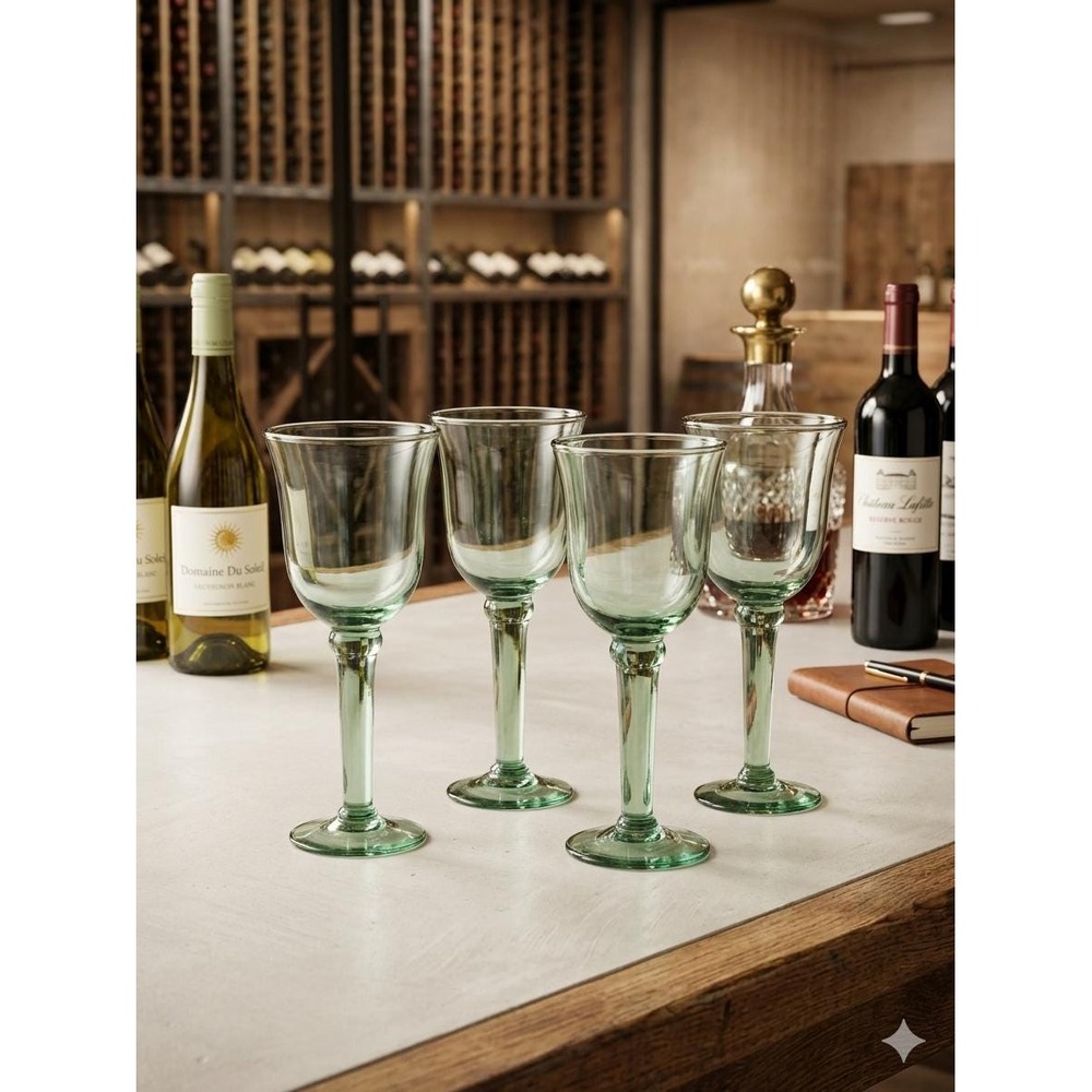 Vintage La Mediterranea Recycled Glass Goblets - Set of 4, Seafoam Green